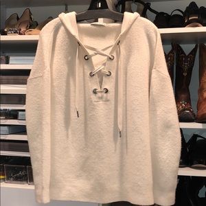 Lace Up Cream Alice and Olivia Hooded Sweater